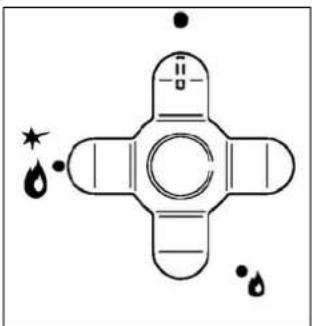 Pure diagram of a cross-shaped object with internal circles and droplets, no text or symbols present