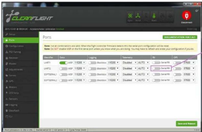 CLEANFLIGHT COMPOSABLE 1.0.1 2015-12-01 @ 08/04:04 -- Accelerometer calibration limited Start Log Ports DOCUMENTATION FOR 1.0.1 Note: not all combinations are valid. When the flight controller firmware detects this the serial port configuration will be reset. Note: Do NOT disatise MSP on the first serial port unless you know what you are doing. You may have to reflash and erase your configuration if you do. Identifier Data Logging Telemetry RX GPS UART1 MSP 115200 Blackbox 115200 Disabled AUTO Serial RX 57600 UART2 MSP 115200 Blackbox 115200 Disabled AUTO Serial RX 57600 SOFTSERIAL1 MSP 115200 Blackbox 115200 Disabled AUTO Serial RX 57600 SOFTSERIAL2 MSP 115200 Blackbox 115200 Disabled AUTO Serial RX 57600 Save and Retouch Port utilization: 0.06-3.3% Packet error: 12C error: 5 Cycle Time: 344h 1:03