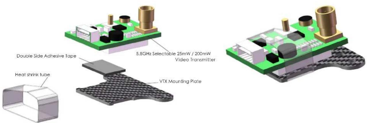 5.8GHz Selectable 25mW / 200mW Video Transmitter Double Side Adhesive Tape Heat shrink tube VTX Mounting Plate