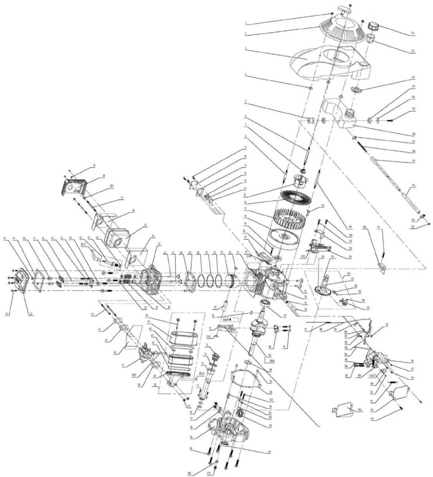 Technical schematic diagram of a mechanical assembly with numbered components and exploded view