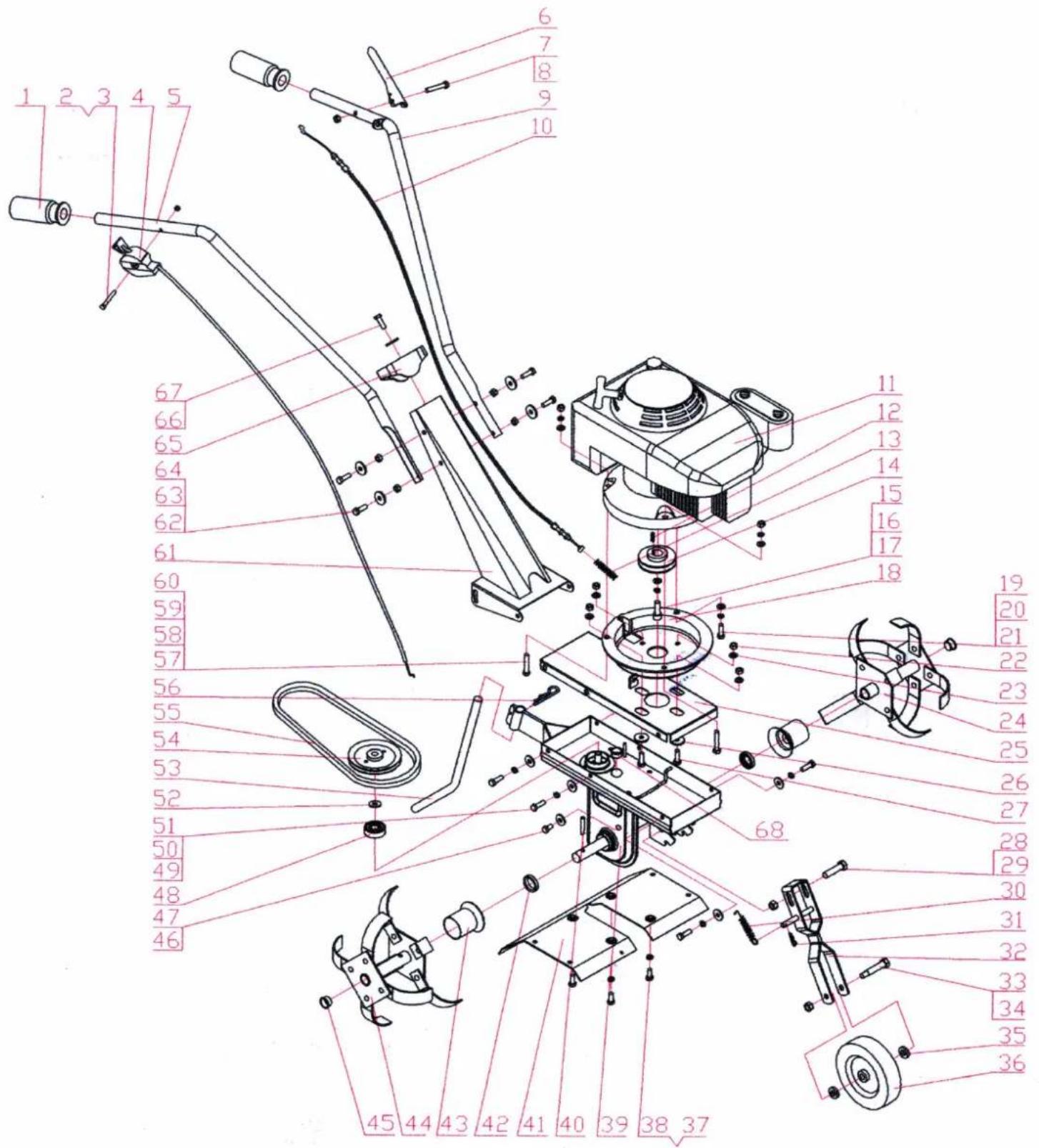 Technical diagram of a mechanical assembly with numbered components and exploded view annotations