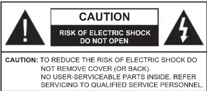 CAUTION RISK OF ELECTRIC SHOCK DO NOT OPEN CAUTION: TO REDUCE THE RISK OF ELECTRIC SHOCK DO NOT REMOVE COVER (OR BACK). NO USER-SERVICEABLE PARTS INSIDE. REFER SERVICING TO QUALIFIED SERVICE PERSONNEL.