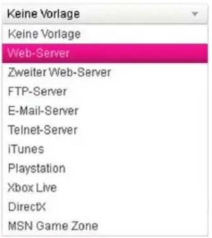 Keine Vorlage Keine Vorlage Web-Server Zweiter Web-Server FTP-Server E-Mail-Server Telnet-Server iTunes Playstation Xbox Live DirectX MSN Game Zone
