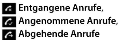 Entgangene Anrufe, Angenommene Anrufe, Abgehende Anrufe