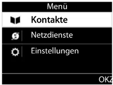 Menü Kontakte Netzdienste Einstellungen OKZ