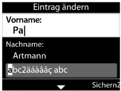 Eintrag ändern Vorname: Pa| Nachname: Artmann abc2äääääç abc SichernZ