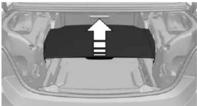 Top-down view of a car's rear bumper with an upward arrow and three horizontal stripes (no text or symbols)
