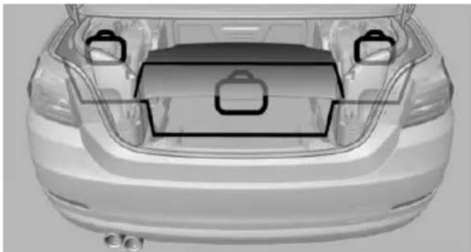 Top-down view of a car's rear intake structure with front-mounted cargo boxes (no text or symbols visible)