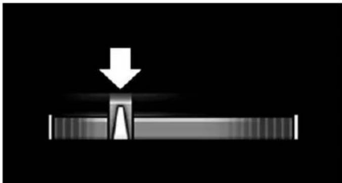 Pure diagram of a mechanical or structural component with a downward arrow, no text or symbols present