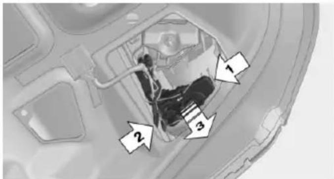 Diagram of a vehicle interior with numbered annotations pointing to specific parts