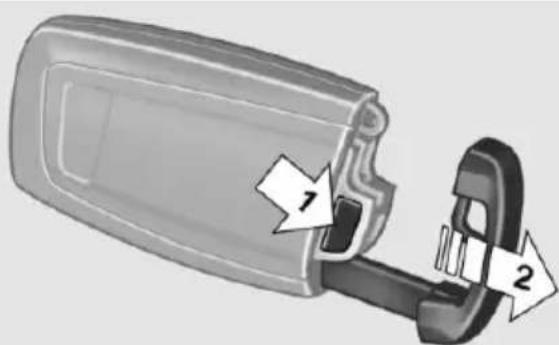 Diagram showing a car door handle with labeled parts 1 and 2, indicating a component or assembly.