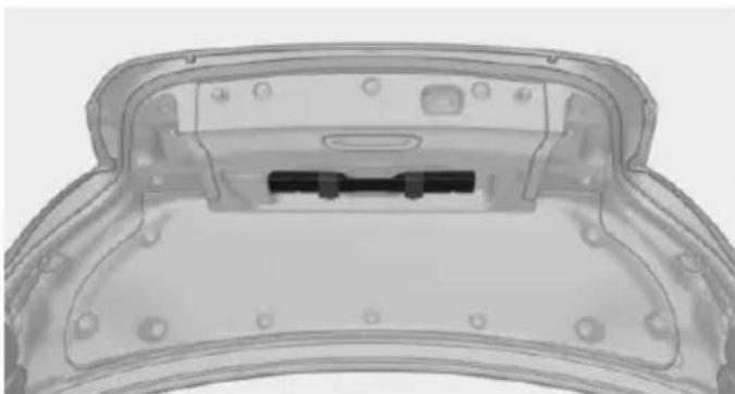 Top-down technical illustration of a car rear bumper with mounting holes and internal components (no text or symbols)