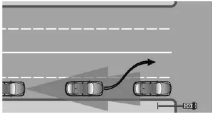 Diagram showing a multi-lane road with cars and a traffic light, no text or symbols present