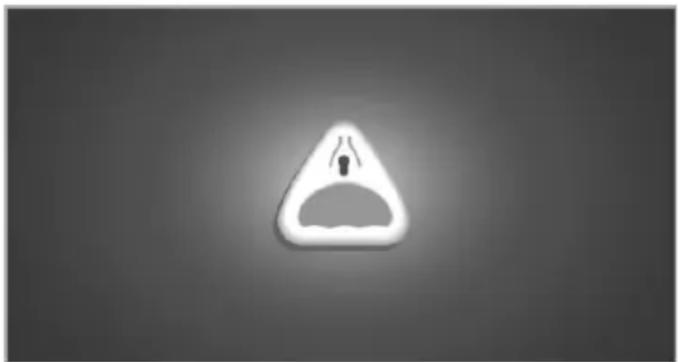 Simple triangular warning symbol with a small human head silhouette inside, set against a plain gray background (no text or symbols)