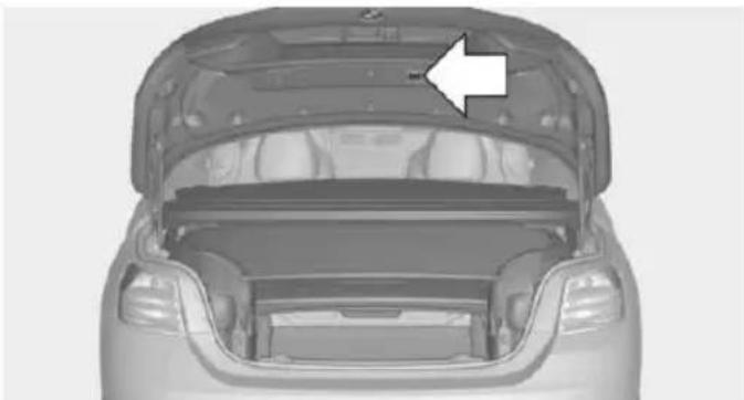 Top-down view of a car showing the hood and front compartment with an arrow pointing to the rear canopy (no text or symbols present)