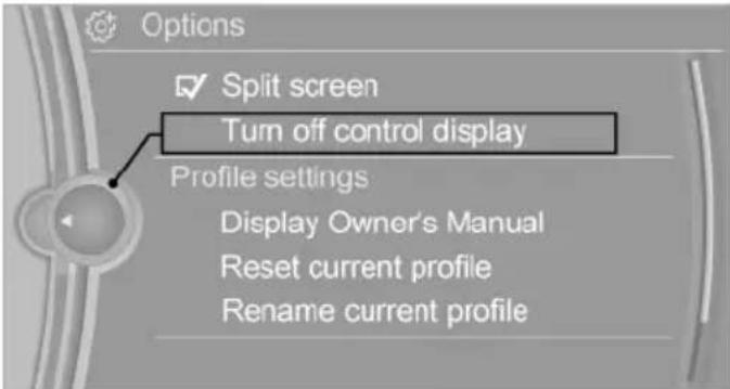Options Split screen Turn off control display Profile settings Display Owner's Manual Reset current profile Rename current profile