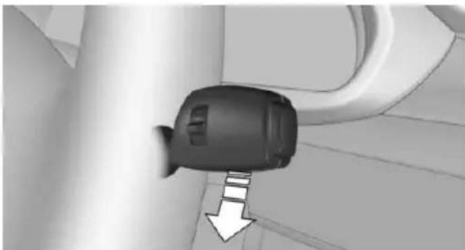 Close-up of a jet engine component with a downward arrow indicating motion or force (no text or symbols visible)