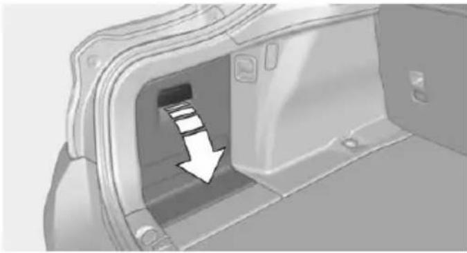 Interior view of a car door with an arrow pointing to the opening area (no text or symbols visible)