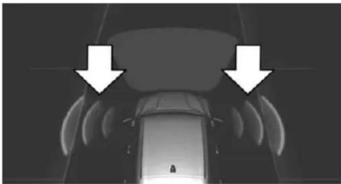 Top-down view of a car with two white arrows pointing downward to the roof, indicating airflow or movement (no text or symbols present)
