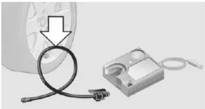 Illustration of a car tire with a cable being inserted into a device (no text or symbols visible)
