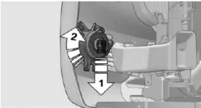 Technical diagram of a mechanical component with numbered parts and directional arrows indicating flow or movement.