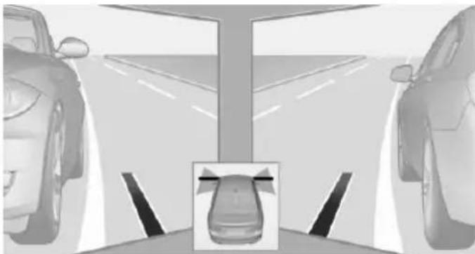 Diagram showing two cars facing a road with a vehicle inside, no text or symbols present
