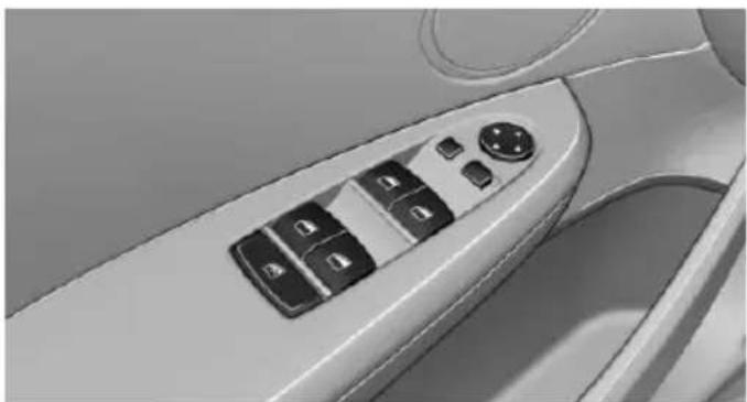 Close-up of a car's side panel with control buttons and a dial (no visible text or symbols)