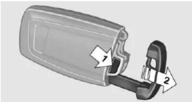 Diagram showing a device component with labeled parts 1 and 2, indicating parts of a device or connector.