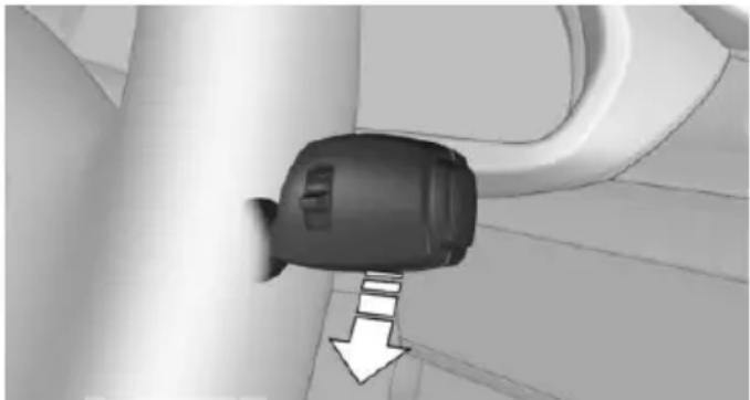 Close-up of a black air conditioner unit with a white arrow pointing to a cable or cable (no text or symbols visible)