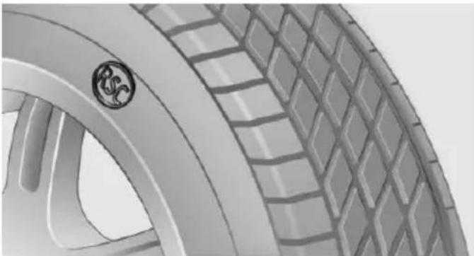 Close-up of a car tire with a logo on the rim (no visible text or symbols)