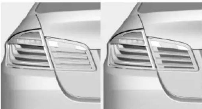 Side-by-side comparison of a car's rear window and grille (no text or symbols visible)
