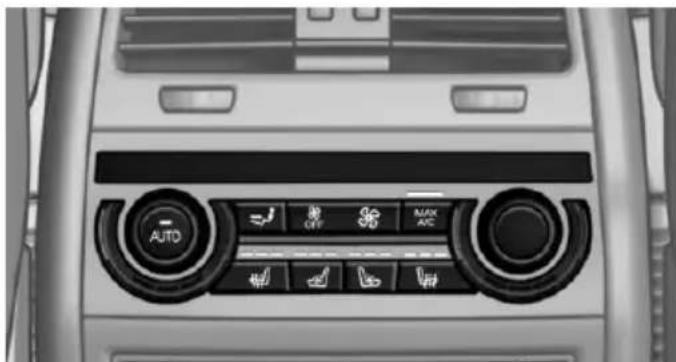 Top-down view of a car air conditioning control panel with buttons and function icons (no readable text or symbols)
