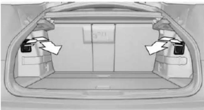 Top-down view of a car backrest with two doors and directional arrows indicating movement or flow (no text or symbols)