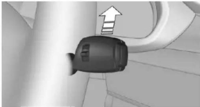Close-up of a car's air vent with a directional arrow and ladder (no text or symbols)