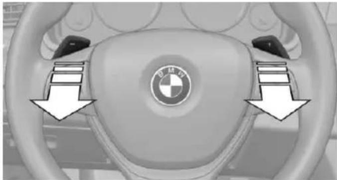 Interior view of a BMW car dashboard showing the steering wheel and logo (no text or symbols on the dashboard itself)
