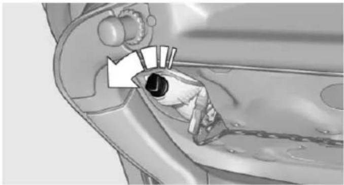Diagram of a hand holding a fish inside a vehicle's door, with no visible text or symbols
