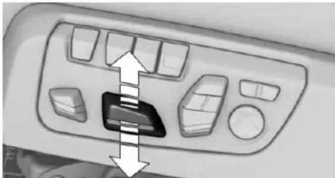 Interior view of a car air conditioner control panel with directional arrows indicating airflow or movement (no text or symbols)
