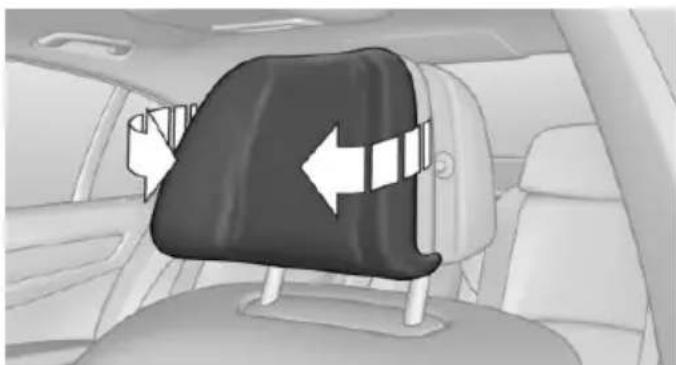 Interior view of a car showing a black seat with white directional arrows indicating left and right sides (no text or symbols)