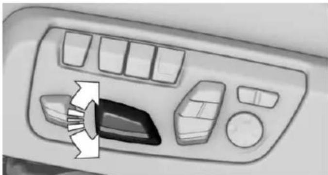 Top-down view of a car dashboard with control panels and a directional arrow (no text or symbols)