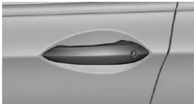 Close-up of a car door handle with a circular opening, showing no text or symbols