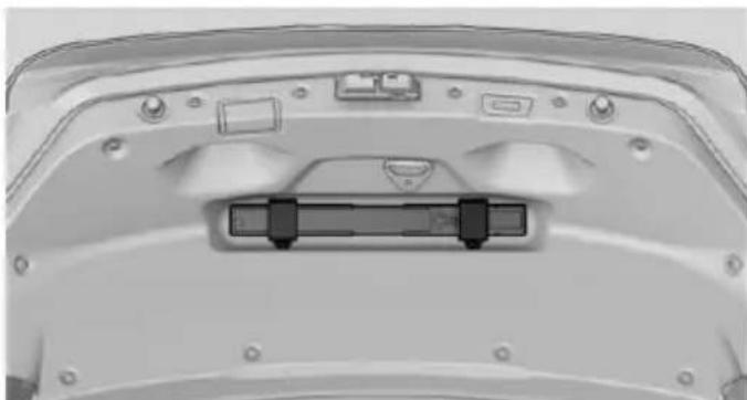 Top-down view of a vehicle rear panel showing internal components and mounting points (no text or symbols visible)