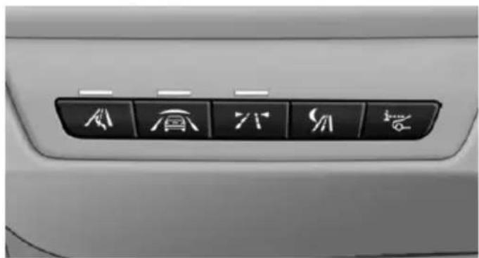Close-up of a car's rear air conditioner panel with icons for roof, seat, door, and seat (no text or symbols visible)