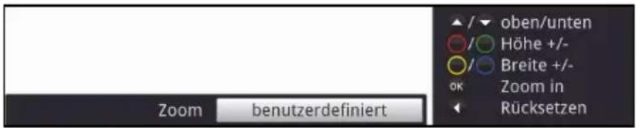 Zoom benutzerdefiniert oben/unten Höhe +/- Breite +/- OK Zoom in Rücksetzen