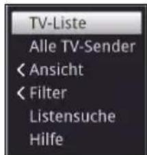 TV-Liste Alle TV-Sender < Ansicht < Filter Listensuche Hilfe