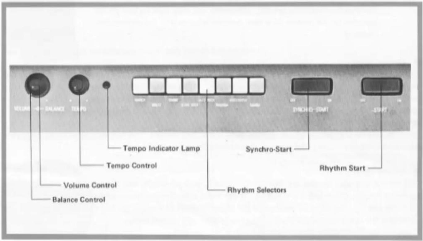 VOLUME - BALANCE Tempo Tempo Indicator Lamp Tempo Control Volume Control Balance Control Synchro-Start Rhythm Selectors Rhythm Start