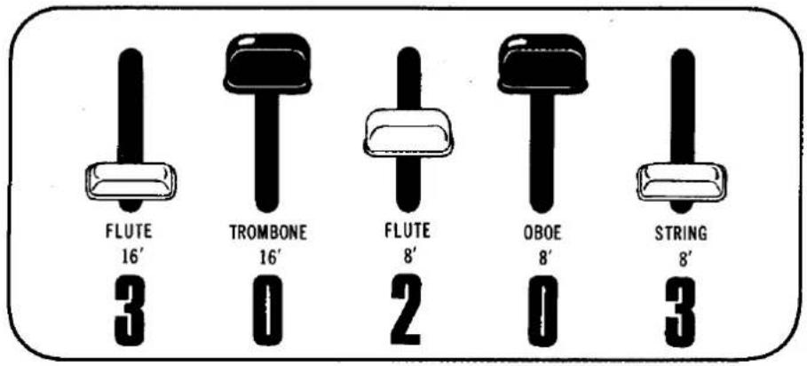 FLUTE 16' 3 TROMBONE 16' 0 FLUTE 8' 2 OBOE 8' 0 STRING 8' 3
