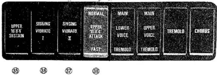 UPPER 16'8'4' SUSTAIN SINGING VIBRATO I SINGING VIBRATO II NORMAL UPPER 16'8'4' ATTAGK FAST MAIN LOWER VOICE TREMOLD MAIN UPPER VOICE TREMOLD TREMOLD CHORUS ③5 ③6 ③7 ③8