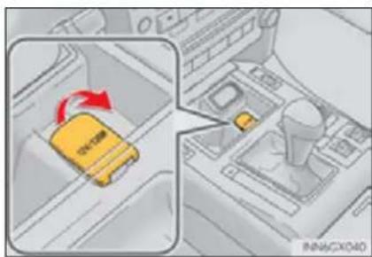 Diagram showing a yellow car with red circular motion indicator and a magnified view of the interior mechanism.