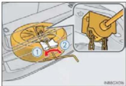 Diagram illustrating a mechanical assembly with labeled parts and a magnified view showing a component being inserted.