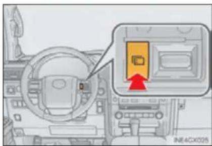 Diagram showing a vehicle interior with a highlighted control panel and directional arrow, likely illustrating vehicle dynamics or navigation.